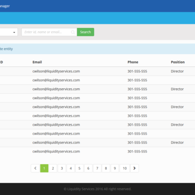 Screenshot of the Liquidity Services email manager interface, providing tools and features for efficient management of emails, communication, and correspondence within the Liquidity Services platform.