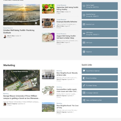 Intranet serving as a central hub for various sub-sites related to different aspects of home construction, design, project management, and collaboration.